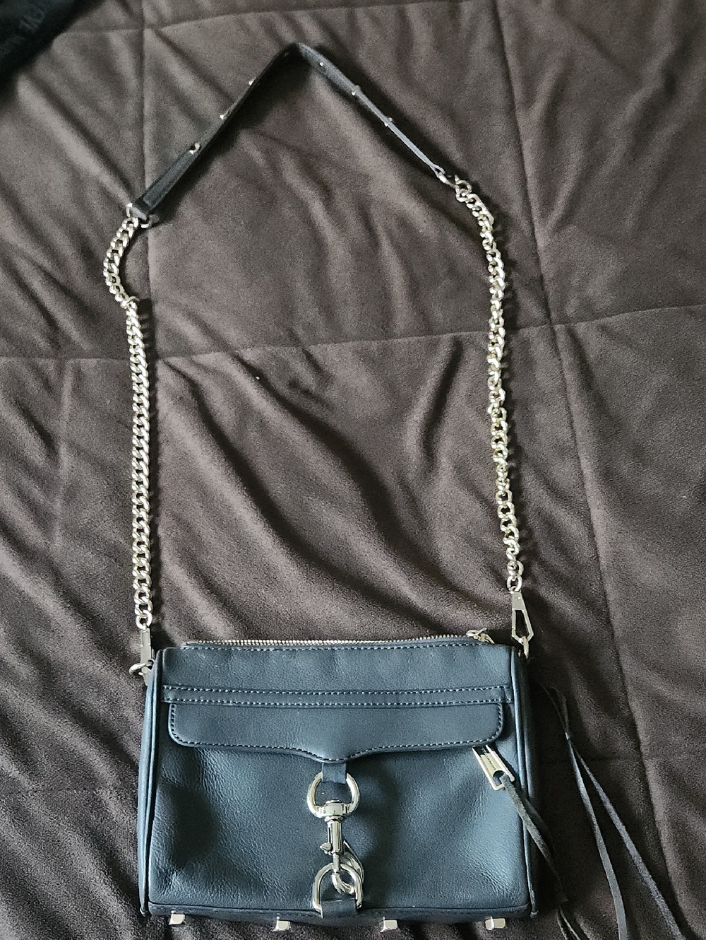 Rebecca Minkoff Gray Leather Crossbody Bag with Silver Chain